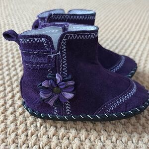 Pediped Purple Suede Ankle Boots with Flower Size 5(12mo)